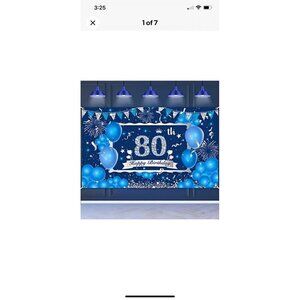 Blue 80Th Birthday Decorations Banner for Men Women Navy Blue Silver Happy Huge